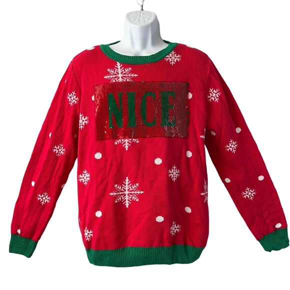 To Be Jolly NAUGHTY OR NICE Changeable Sequin Ugly Christmas Sweater Size XL - Picture 1 of 5